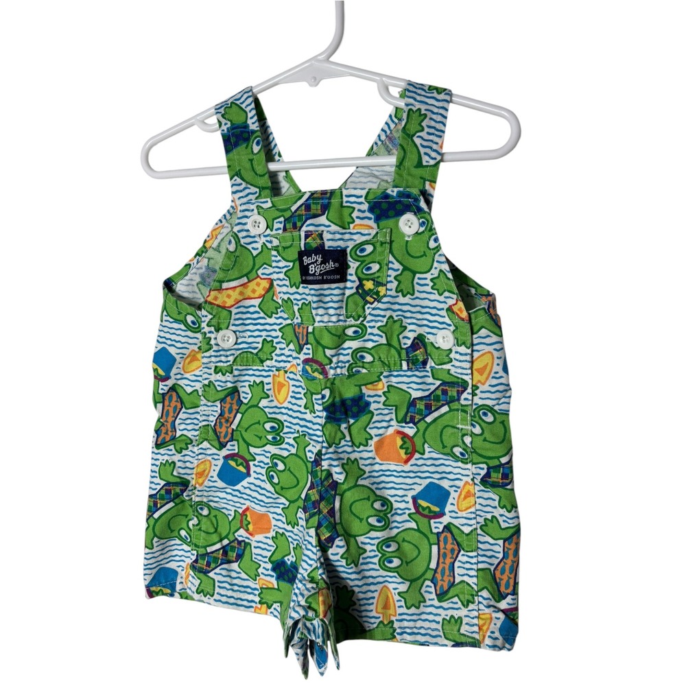 Vtg osh kosh baby bgosh 6-9 mo frog shortalls made in El Salvador beach day